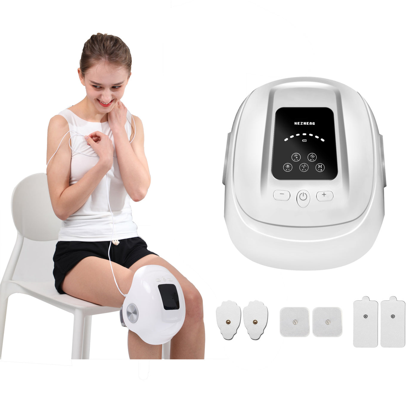 Beheiztes Kniemassagegerät mit TENS EMS-Pads, Kompressions-Kniemassagegerät, Airbag-Kneten und Vibrationsmassage bei Knieschmerzen, Steifheit und Schmerzen HZ-KNEE-2