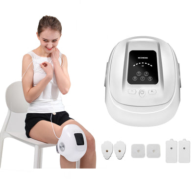 Heated knee massager with TENS EMS pads, compression knee massager air bag kneading and vibration massage for knee pain, stiffness and soreness HZ-KNEE-2