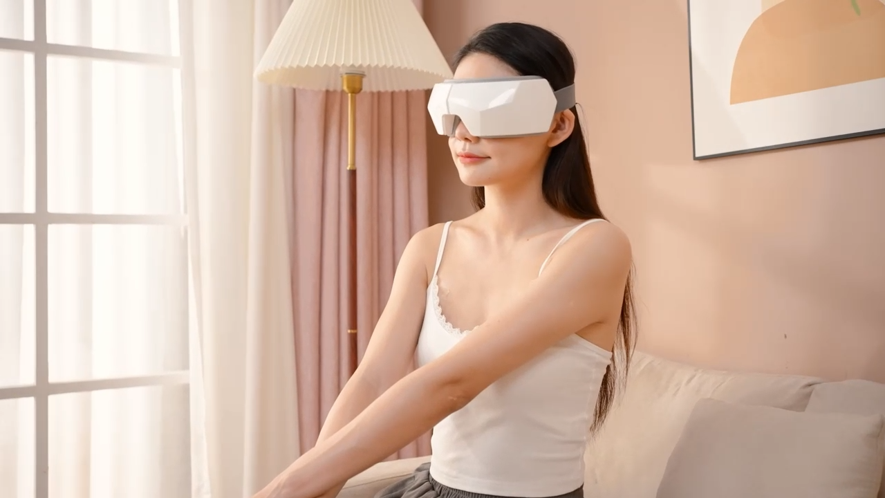 Heated eye & temple massage mask with Compression, Bluetooth, Electric Temple Massager