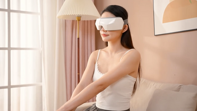 Массажная маска для глаз и висков с подогревом, компрессией, Bluetooth и электрическим массажером для висков