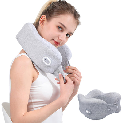 Ergonomic Pillow 100% Pure Memory Foam Neck Pillow Vibration Massaging Wireless Travel Pillow with Washable Neck Pillow Cover