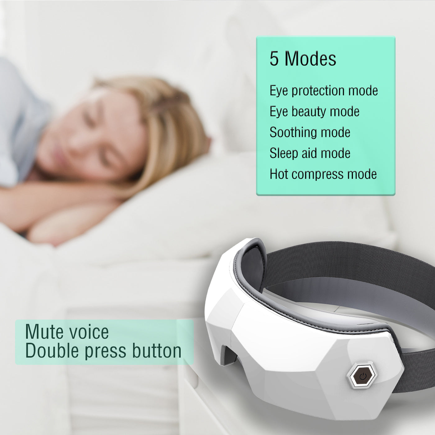 Beheizte Augen- und Schläfenmassagemaske mit Kompression, Bluetooth, elektrischem Schläfenmassagegerät