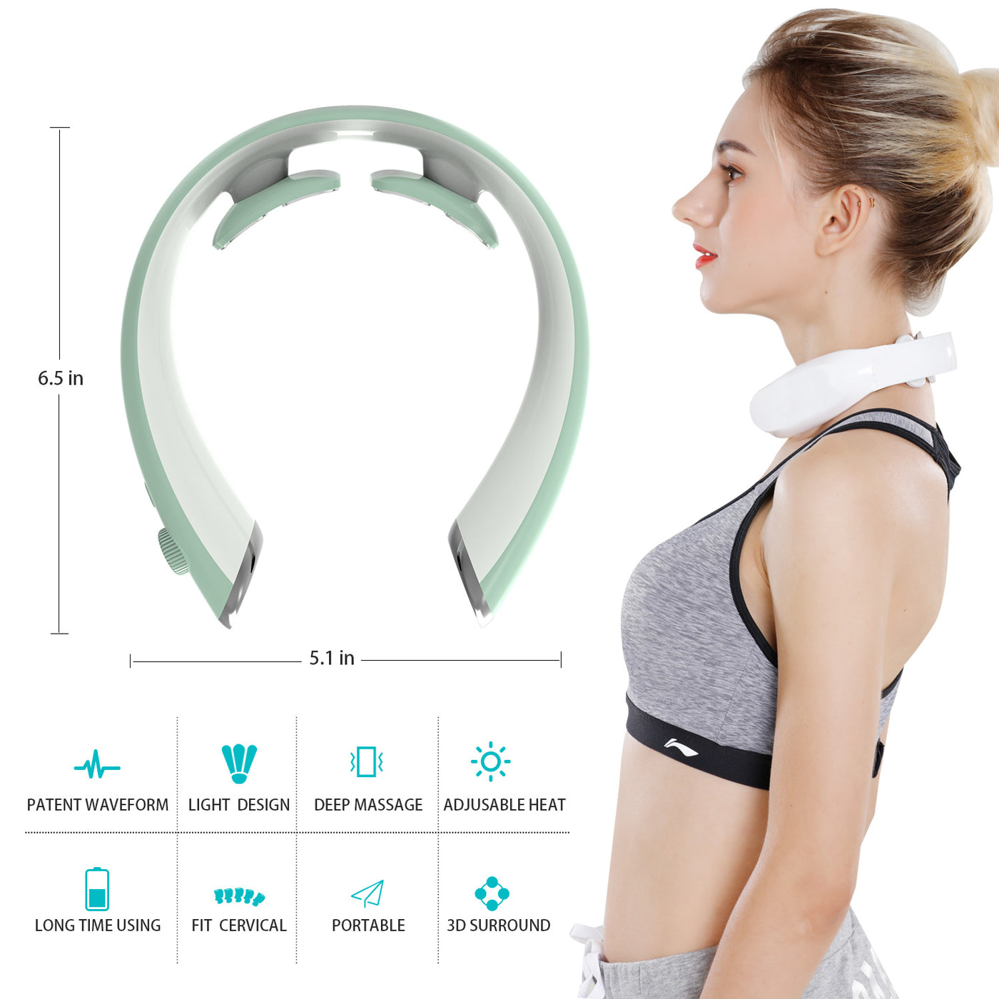 HEZHENG Nackenmassagegerät mit 4 Massagepads zur Linderung von Nackenverspannungen EMS&amp;TENS HZ-M2