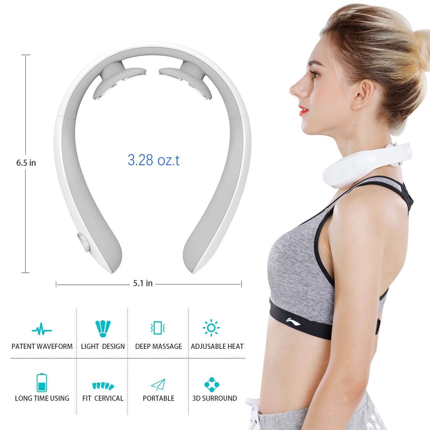 Pulse Neck Massager with Heat for Neck Pain Relief, Super Light Electric Neck Relax Massager for Neck Tension Relief, Deep Tissue Neck Relaxer 6 Modes 16 Intensities 2 Heating