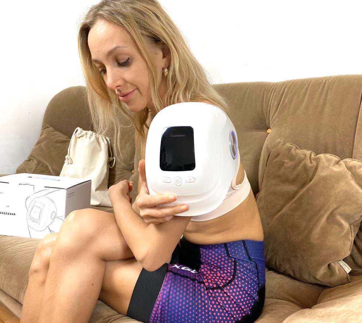 Heated knee massager with TENS EMS pads, compression knee massager air bag kneading and vibration massage for knee pain, stiffness and soreness HZ-KNEE-2